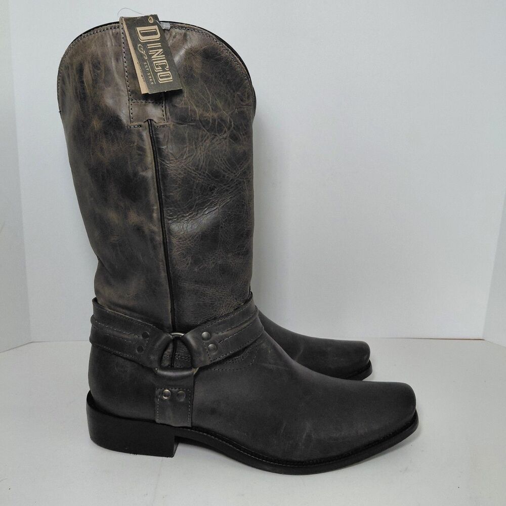 Dingo Hombre Square Toe Pull On  Mens Sz 9.5D Grey Casual Motorcycle Boots